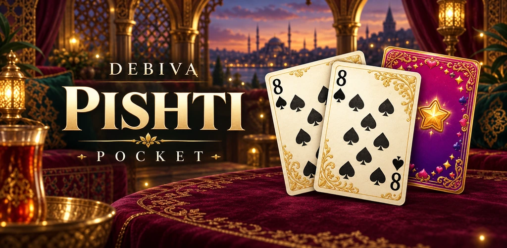 Debiva Pishti Pocket: İstanbul gün batımında mor ve altın detaylı Pişti kartları